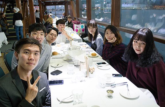 Group of Students Eating at a Restaurant in Vancouver Canada